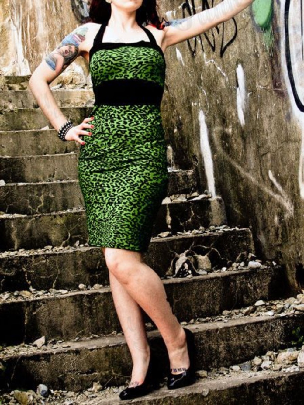 Green Leopard Halter Dress